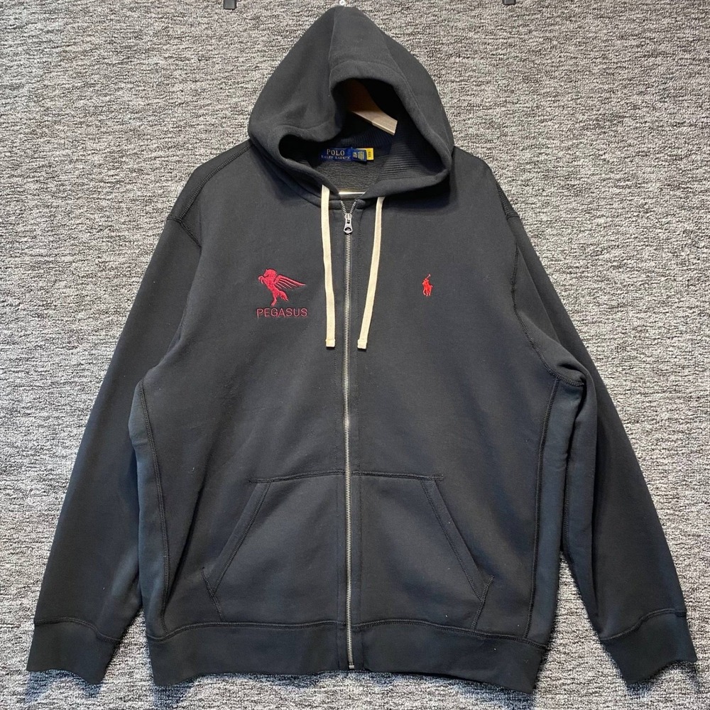 Polo Ralph Lauren Pegasus Embroidered Full Zip Hoodie Jacket Black Mens XXL